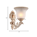 Metal Beige Wall Lighting Fixture Curvy Arm 1/2-Light Antique Wall Sconce Light with Bell White Glass Shade Clearhalo 'Wall Lamps & Sconces' 'Wall Lights' Lighting' 813896