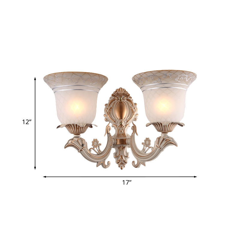 Metal Beige Wall Lighting Fixture Curvy Arm 1/2-Light Antique Wall Sconce Light with Bell White Glass Shade Clearhalo 'Wall Lamps & Sconces' 'Wall Lights' Lighting' 813901