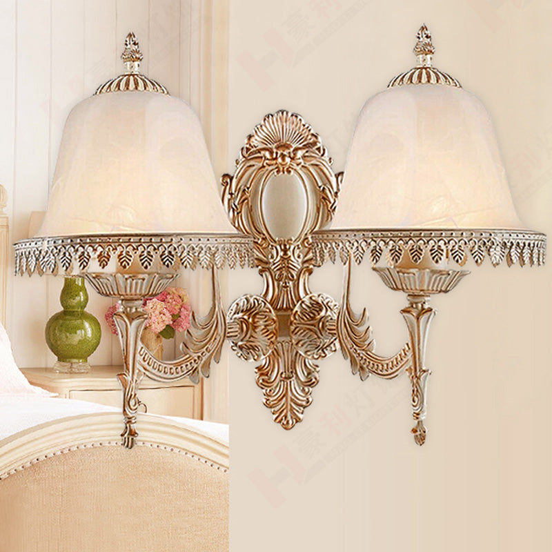 1/2 Lights Bell Sconce Lamp Classic Beige Frosted Glass Wall Mounted Light Fixture for Living Room 2.0 Beige Clearhalo 'Wall Lamps & Sconces' 'Wall Lights' Lighting' 813929