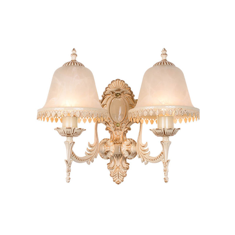 1/2 Lights Bell Sconce Lamp Classic Beige Frosted Glass Wall Mounted Light Fixture for Living Room Clearhalo 'Wall Lamps & Sconces' 'Wall Lights' Lighting' 813931