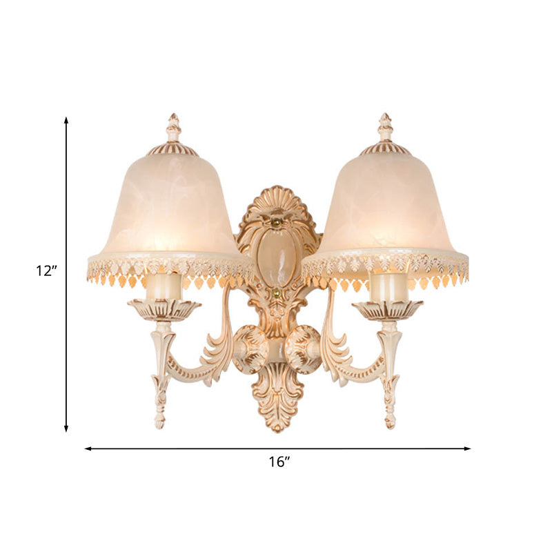 1/2 Lights Bell Sconce Lamp Classic Beige Frosted Glass Wall Mounted Light Fixture for Living Room Clearhalo 'Wall Lamps & Sconces' 'Wall Lights' Lighting' 813932