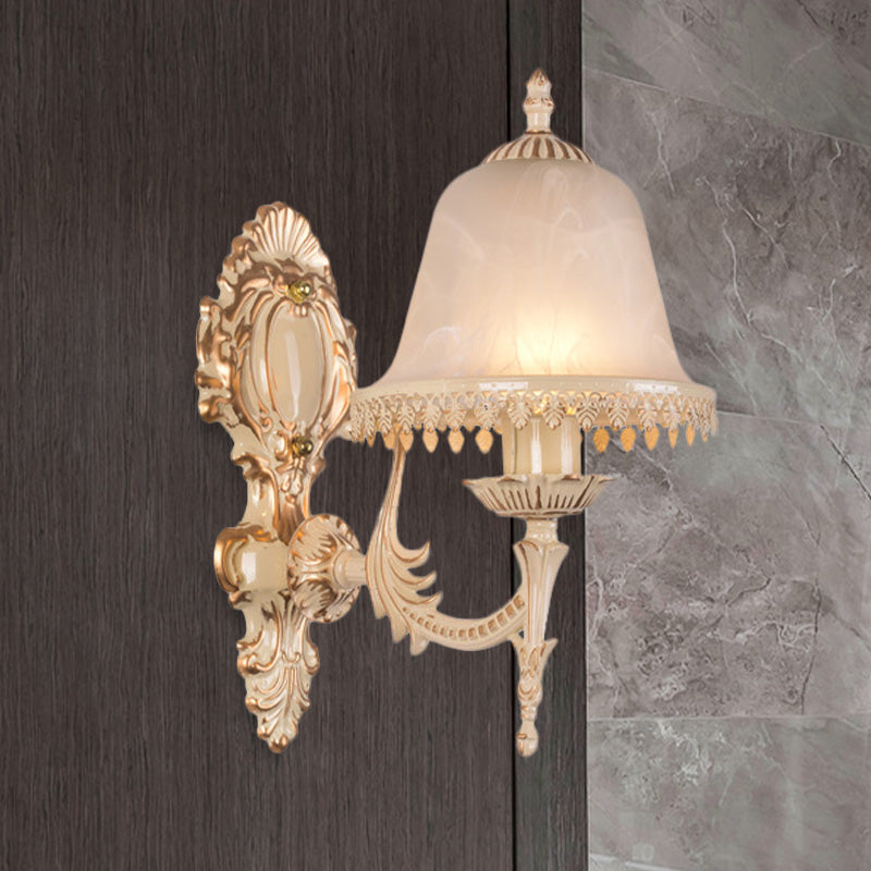 1/2 Lights Bell Sconce Lamp Classic Beige Frosted Glass Wall Mounted Light Fixture for Living Room 1.0 Beige Clearhalo 'Wall Lamps & Sconces' 'Wall Lights' Lighting' 813933