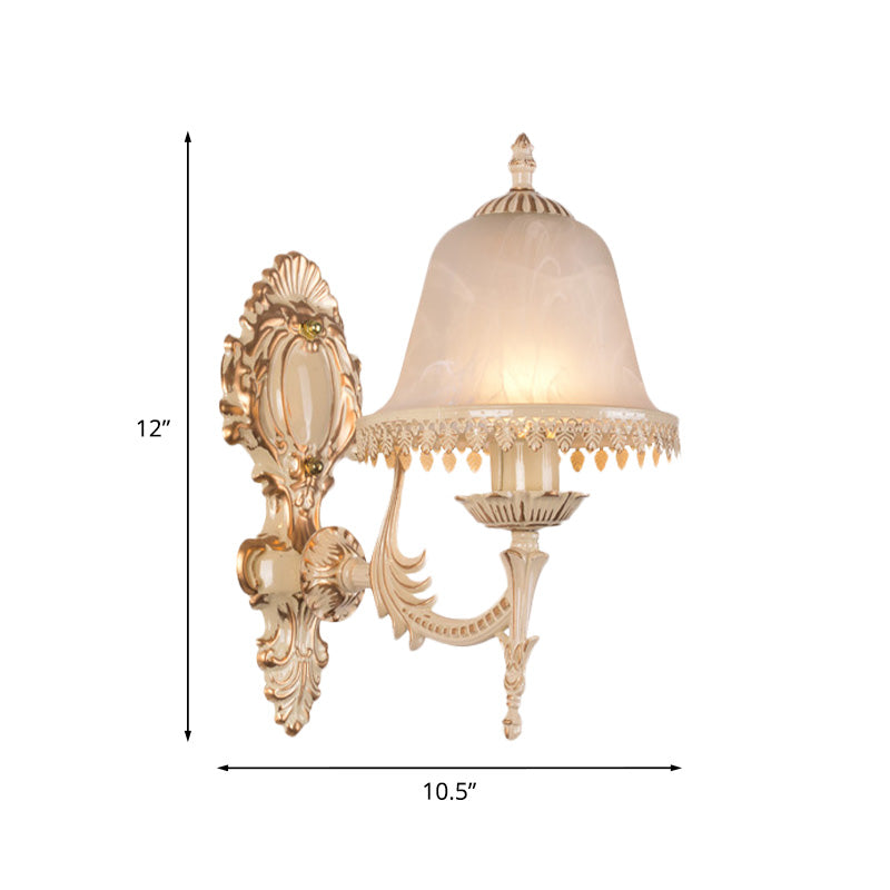 1/2 Lights Bell Sconce Lamp Classic Beige Frosted Glass Wall Mounted Light Fixture for Living Room Clearhalo 'Wall Lamps & Sconces' 'Wall Lights' Lighting' 813937