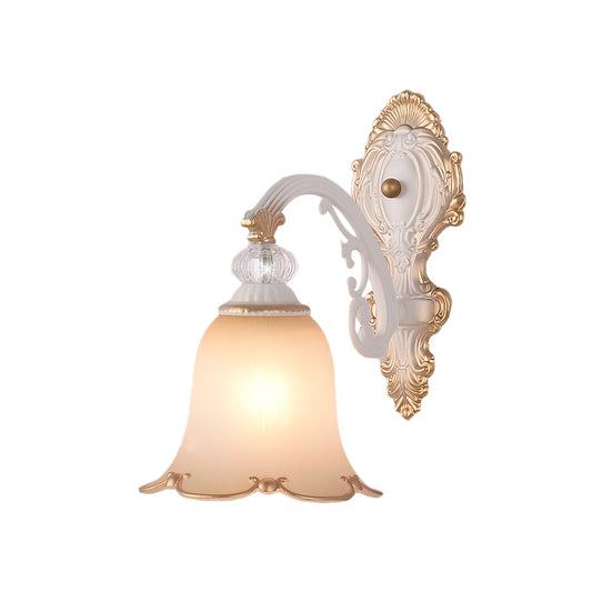 Swooping Arm Bedroom Wall Light Classic Frosted Glass 1 Bulb Beige Wall Sconce Lamp Clearhalo 'Wall Lamps & Sconces' 'Wall Lights' Lighting' 813940