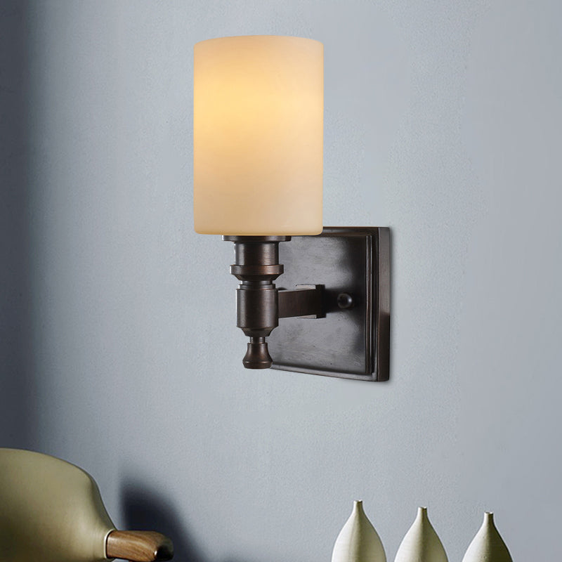 Black Column Wall Light Fixture Traditional Frosted Glass Single Bulb Living Room Sconce Black Clearhalo 'Wall Lamps & Sconces' 'Wall Lights' Lighting' 813942