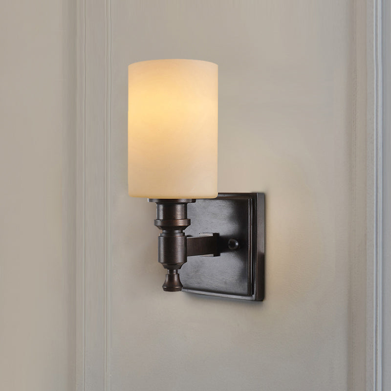 Black Column Wall Light Fixture Traditional Frosted Glass Single Bulb Living Room Sconce Clearhalo 'Wall Lamps & Sconces' 'Wall Lights' Lighting' 813943