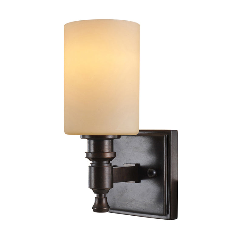 Black Column Wall Light Fixture Traditional Frosted Glass Single Bulb Living Room Sconce Clearhalo 'Wall Lamps & Sconces' 'Wall Lights' Lighting' 813944