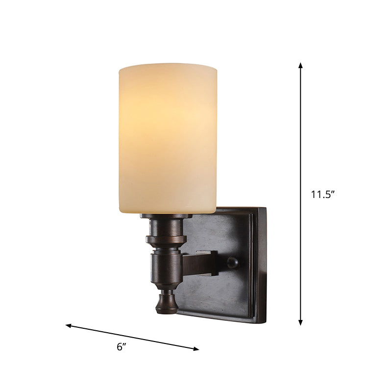 Black Column Wall Light Fixture Traditional Frosted Glass Single Bulb Living Room Sconce Clearhalo 'Wall Lamps & Sconces' 'Wall Lights' Lighting' 813945