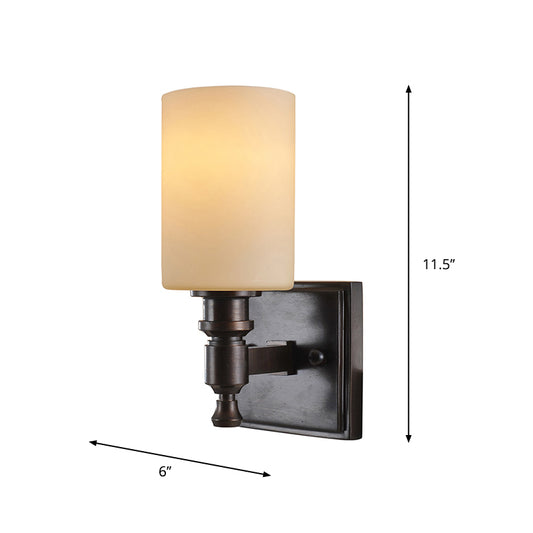 Black Column Wall Light Fixture Traditional Frosted Glass Single Bulb Living Room Sconce Clearhalo 'Wall Lamps & Sconces' 'Wall Lights' Lighting' 813945