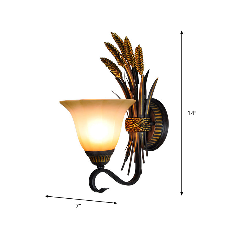 Bell Bedroom Wall Sconce Light Vintage Frosted Glass 1-Head Black and Gold Wall Lighting Clearhalo 'Wall Lamps & Sconces' 'Wall Lights' Lighting' 813949