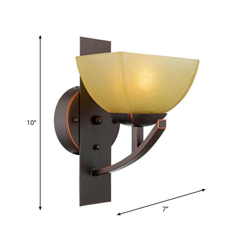 Curved Frosted Glass Wall Sconce Antique 1-Light Living Room Wall Lamp Fixture in Black Clearhalo 'Wall Lamps & Sconces' 'Wall Lights' Lighting' 813953