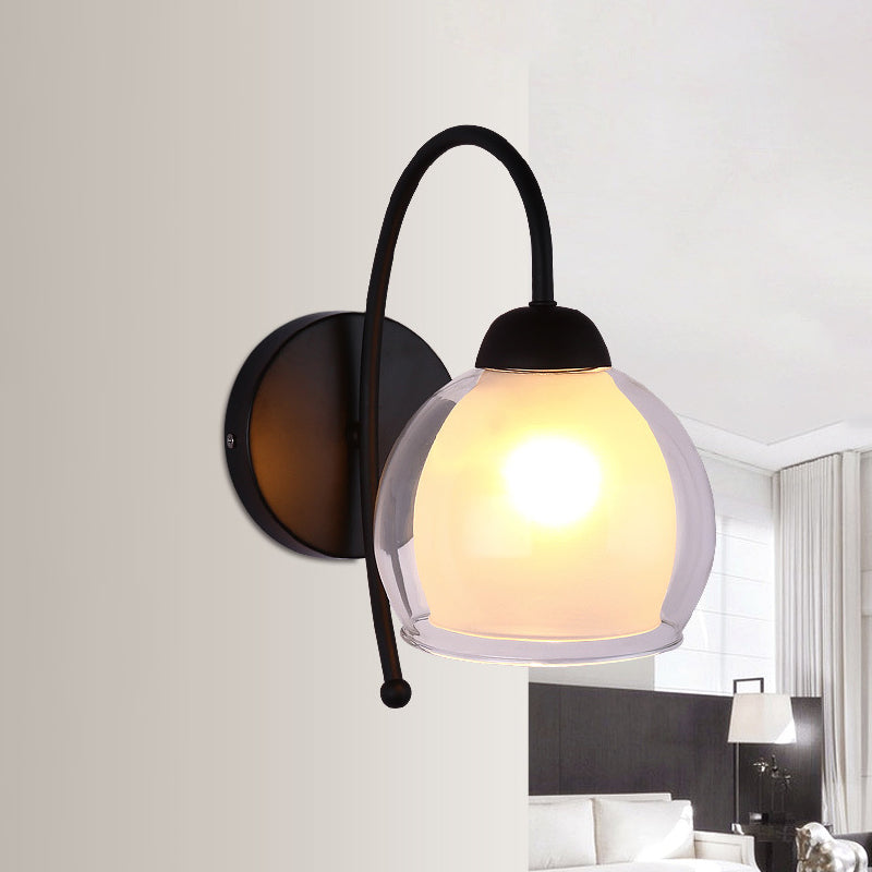 Clear and Frosted Glass Black Sconce Global Single Light Traditional Wall Lamp with Gooseneck Arm Clearhalo 'Wall Lamps & Sconces' 'Wall Lights' Lighting' 813955