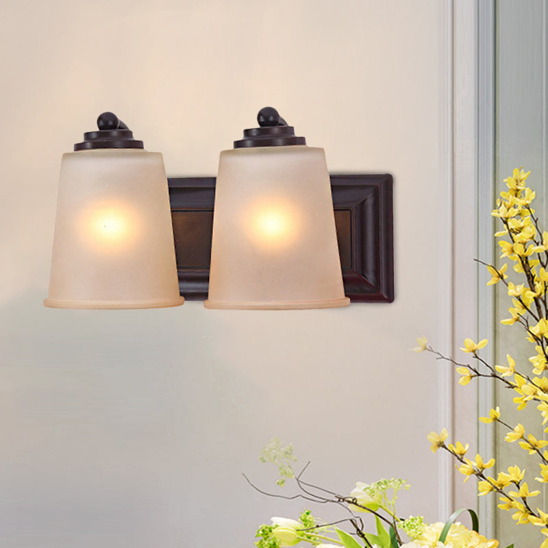 2 Lights Tapered Wall Lamp Traditionalism Black Frosted Glass Wall Sconce Light Fixture Black Clearhalo 'Wall Lamps & Sconces' 'Wall Lights' Lighting' 813958