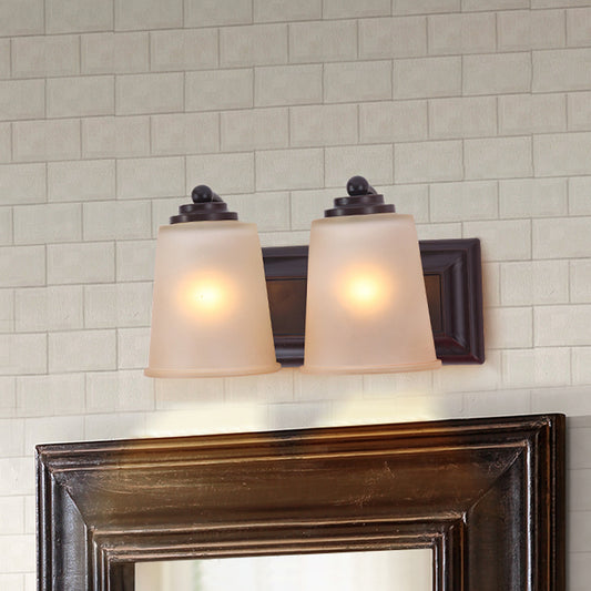 2 Lights Tapered Wall Lamp Traditionalism Black Frosted Glass Wall Sconce Light Fixture Clearhalo 'Wall Lamps & Sconces' 'Wall Lights' Lighting' 813959