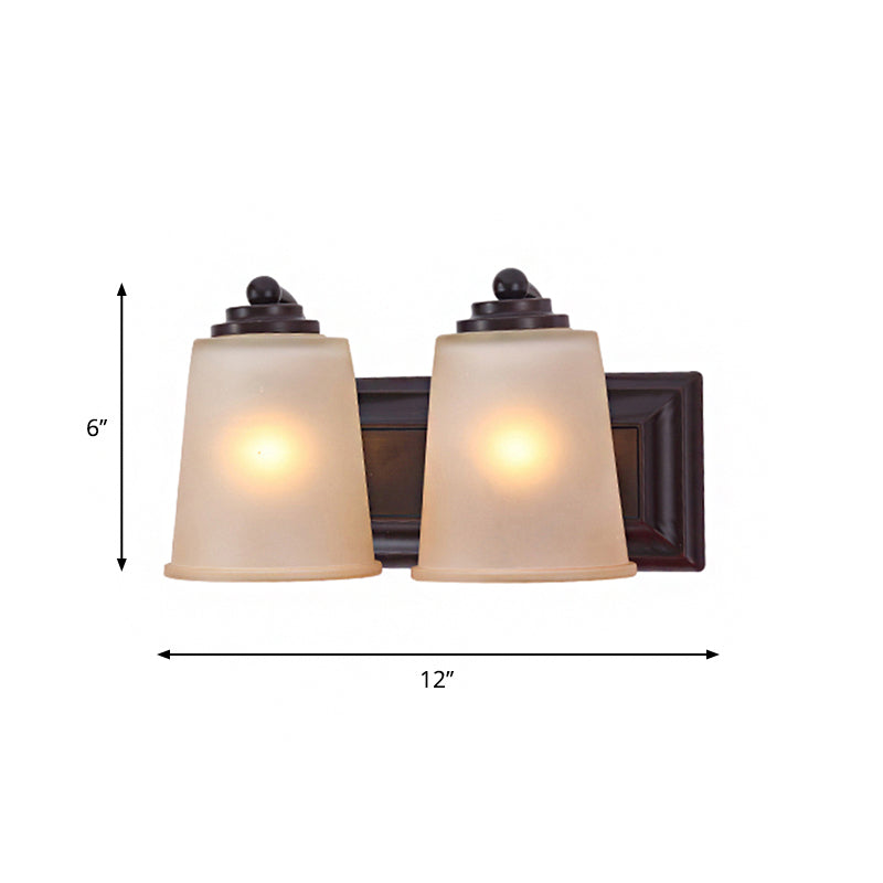 2 Lights Tapered Wall Lamp Traditionalism Black Frosted Glass Wall Sconce Light Fixture Clearhalo 'Wall Lamps & Sconces' 'Wall Lights' Lighting' 813961