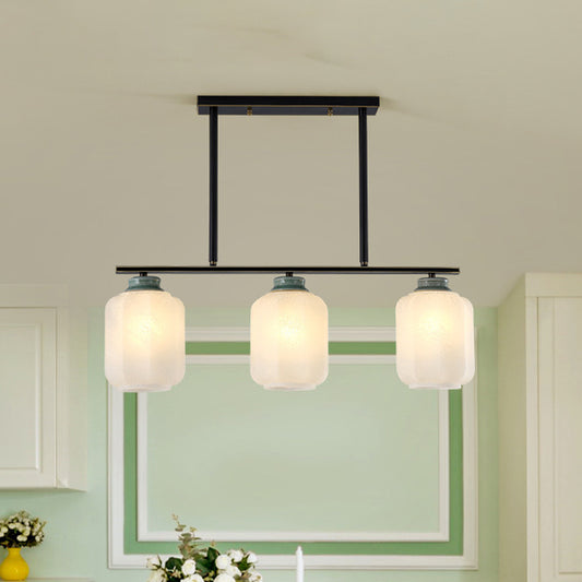 Cream Glass Black Island Lamp Lantern 3 Bulbs Antique Suspension Pendant Light with Ceramic Cap Black Clearhalo 'Ceiling Lights' 'Close To Ceiling Lights' 'Glass shade' 'Glass' 'Island Lights' Lighting' 813962