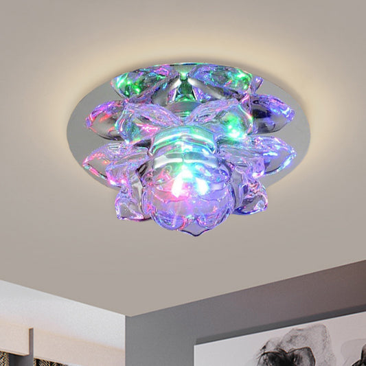 Clear Faceted Crystal Lotus Flush Ceiling Light Modern LED Lighting Fixture for Bedroom in Warm/White/Multi Color Light Clear Clearhalo 'Ceiling Lights' 'Close To Ceiling Lights' 'Close to ceiling' 'Flush mount' Lighting' 813998