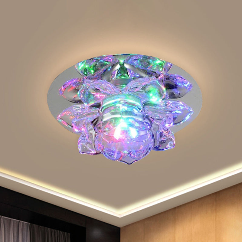 Clear Faceted Crystal Lotus Flush Ceiling Light Modern LED Lighting Fixture for Bedroom in Warm/White/Multi Color Light Clearhalo 'Ceiling Lights' 'Close To Ceiling Lights' 'Close to ceiling' 'Flush mount' Lighting' 813999