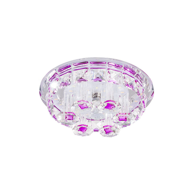 LED Clear Prism Crystal Flush Mount Lamp Minimal Purple Round Ceiling Light Fixture for Hallway Clearhalo 'Ceiling Lights' 'Close To Ceiling Lights' 'Close to ceiling' 'Flush mount' Lighting' 814004