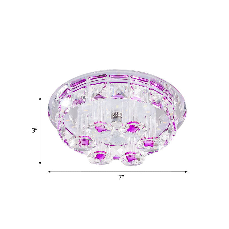 LED Clear Prism Crystal Flush Mount Lamp Minimal Purple Round Ceiling Light Fixture for Hallway Clearhalo 'Ceiling Lights' 'Close To Ceiling Lights' 'Close to ceiling' 'Flush mount' Lighting' 814005