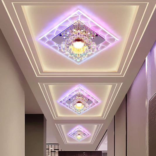 LED Ceiling Light Flush Mount Contemporary Corridor Flushmount with Flower Clear Crystal Shade, White/Multi Color Light Clearhalo 'Ceiling Lights' 'Close To Ceiling Lights' 'Close to ceiling' 'Flush mount' Lighting' 814016