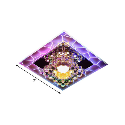 LED Ceiling Light Flush Mount Contemporary Corridor Flushmount with Flower Clear Crystal Shade, White/Multi Color Light Clearhalo 'Ceiling Lights' 'Close To Ceiling Lights' 'Close to ceiling' 'Flush mount' Lighting' 814018