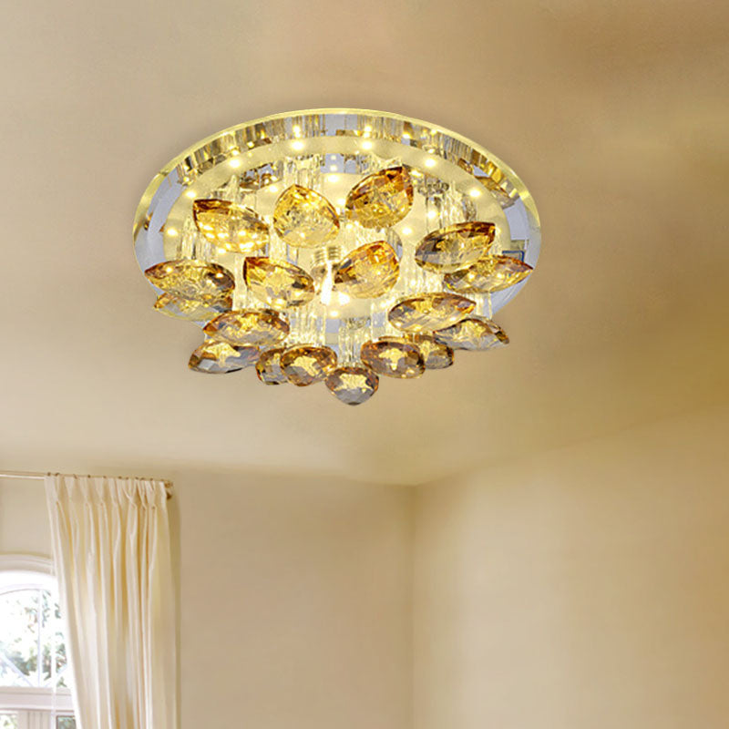 Amber Crystal Flush Mount Lamp Teardrop LED Simple Ceiling Mounted Fixture in Warm/White Light with Prism Column Clearhalo 'Ceiling Lights' 'Close To Ceiling Lights' 'Close to ceiling' 'Flush mount' Lighting' 814020