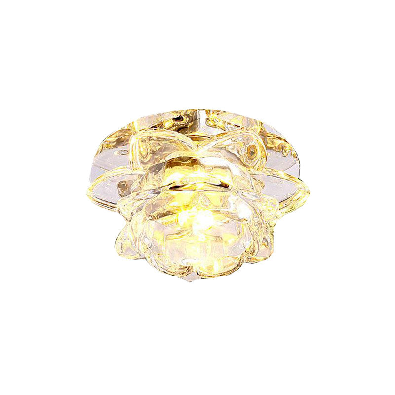 Minimal Flower Flush Mounted Ceiling Light LED Clear Crystal Flush Mount for Porch, Warm/White/Multi Color Light Clearhalo 'Ceiling Lights' 'Close To Ceiling Lights' 'Close to ceiling' 'Flush mount' Lighting' 814025