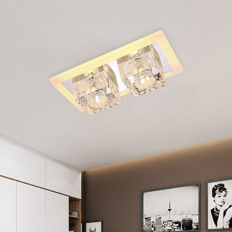 Crystal Double Square Flushmount Minimalist LED Corridor Ceiling Flush Mount in Chrome with Dot Pattern, Warm/White Light Chrome Clearhalo 'Ceiling Lights' 'Close To Ceiling Lights' 'Close to ceiling' 'Flush mount' Lighting' 814027