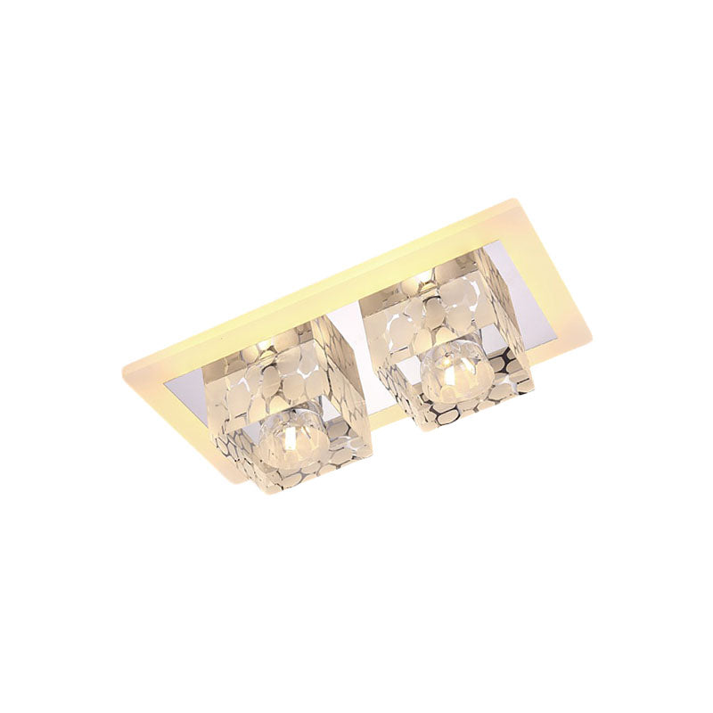 Crystal Double Square Flushmount Minimalist LED Corridor Ceiling Flush Mount in Chrome with Dot Pattern, Warm/White Light Clearhalo 'Ceiling Lights' 'Close To Ceiling Lights' 'Close to ceiling' 'Flush mount' Lighting' 814029