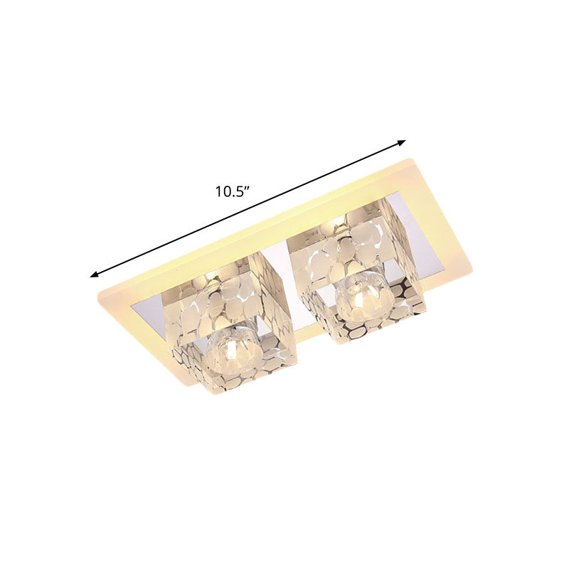 Crystal Double Square Flushmount Minimalist LED Corridor Ceiling Flush Mount in Chrome with Dot Pattern, Warm/White Light Clearhalo 'Ceiling Lights' 'Close To Ceiling Lights' 'Close to ceiling' 'Flush mount' Lighting' 814030