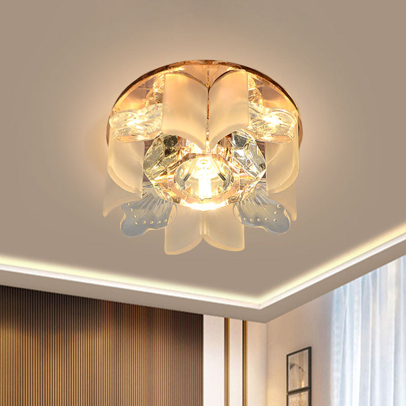 LED Petal Flush Mount Spotlight Modern Blue/Gold/Tan Finish Clear Crystal Ceiling Flush with Wavy Panel Tan Clearhalo 'Ceiling Lights' 'Close To Ceiling Lights' 'Close to ceiling' 'Flush mount' Lighting' 814031