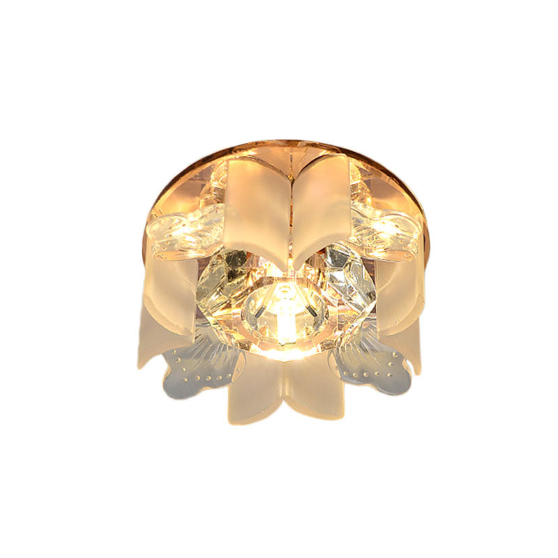 LED Petal Flush Mount Spotlight Modern Blue/Gold/Tan Finish Clear Crystal Ceiling Flush with Wavy Panel Clearhalo 'Ceiling Lights' 'Close To Ceiling Lights' 'Close to ceiling' 'Flush mount' Lighting' 814033