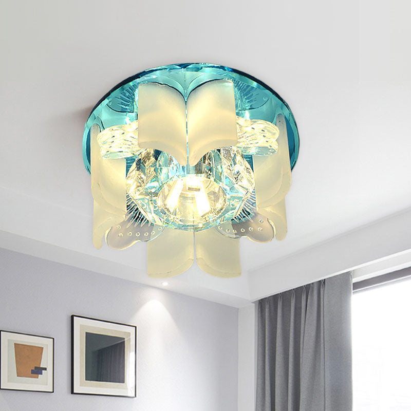 LED Petal Flush Mount Spotlight Modern Blue/Gold/Tan Finish Clear Crystal Ceiling Flush with Wavy Panel Blue Clearhalo 'Ceiling Lights' 'Close To Ceiling Lights' 'Close to ceiling' 'Flush mount' Lighting' 814035