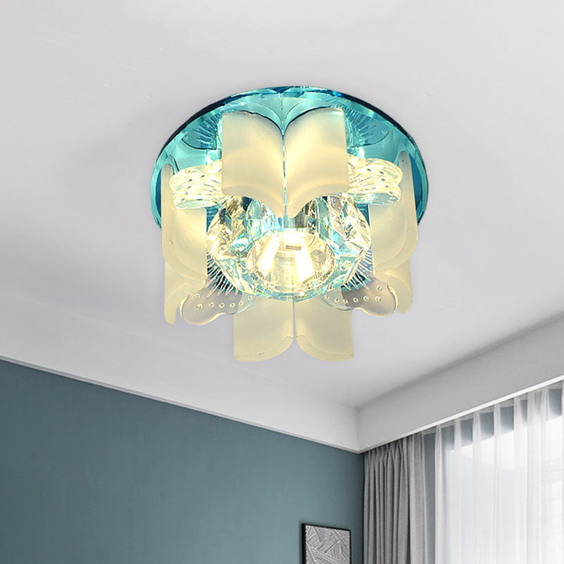 LED Petal Flush Mount Spotlight Modern Blue/Gold/Tan Finish Clear Crystal Ceiling Flush with Wavy Panel Clearhalo 'Ceiling Lights' 'Close To Ceiling Lights' 'Close to ceiling' 'Flush mount' Lighting' 814036