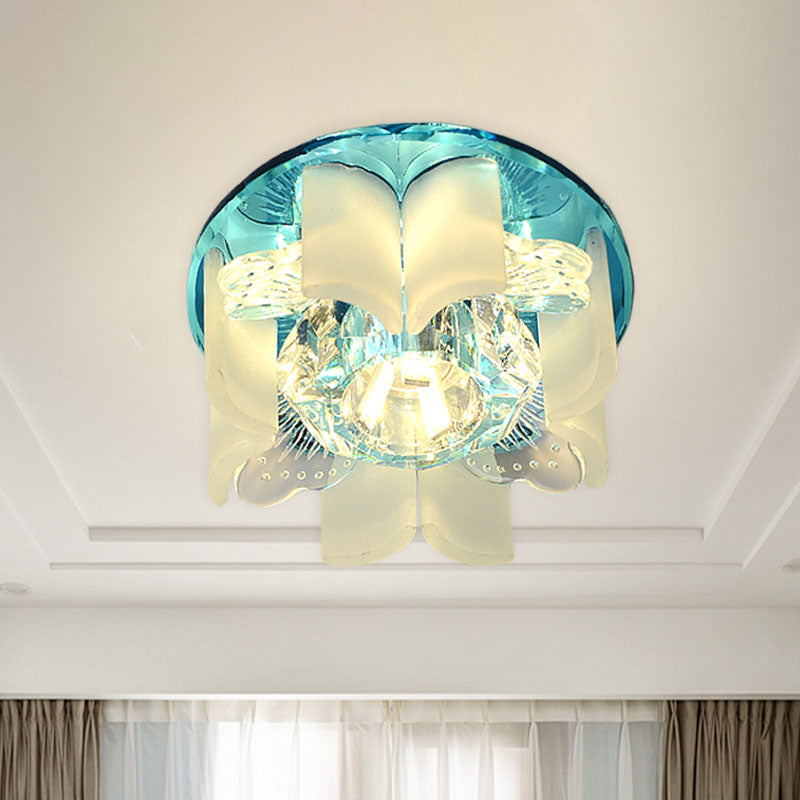 LED Petal Flush Mount Spotlight Modern Blue/Gold/Tan Finish Clear Crystal Ceiling Flush with Wavy Panel Clearhalo 'Ceiling Lights' 'Close To Ceiling Lights' 'Close to ceiling' 'Flush mount' Lighting' 814037