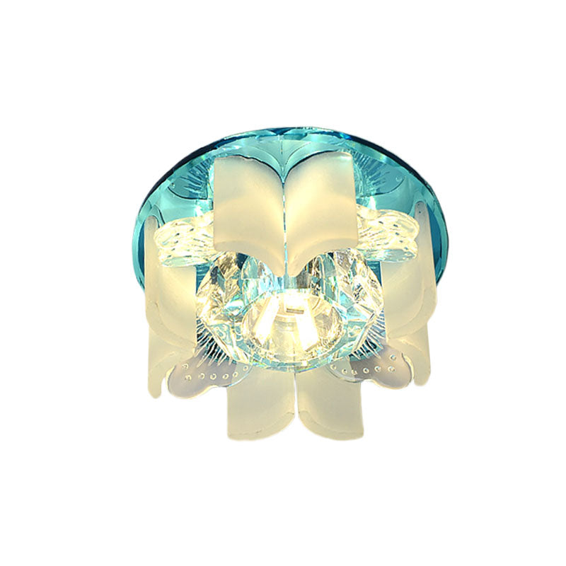 LED Petal Flush Mount Spotlight Modern Blue/Gold/Tan Finish Clear Crystal Ceiling Flush with Wavy Panel Clearhalo 'Ceiling Lights' 'Close To Ceiling Lights' 'Close to ceiling' 'Flush mount' Lighting' 814038