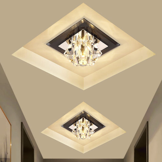 LED Flush Mount Modernism Diamond Clear Crystal Close to Ceiling Lamp in Black with Square Panel Black Clearhalo 'Ceiling Lights' 'Close To Ceiling Lights' 'Close to ceiling' 'Flush mount' Lighting' 814047