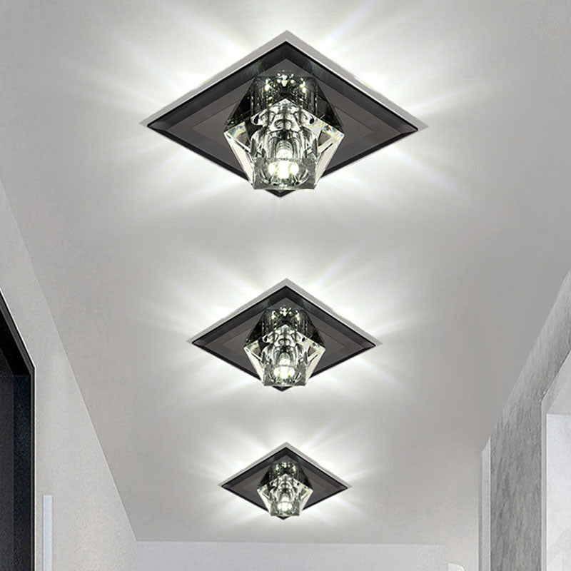 LED Flush Mount Modernism Diamond Clear Crystal Close to Ceiling Lamp in Black with Square Panel Clearhalo 'Ceiling Lights' 'Close To Ceiling Lights' 'Close to ceiling' 'Flush mount' Lighting' 814048