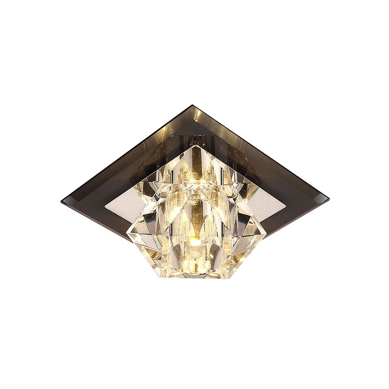 LED Flush Mount Modernism Diamond Clear Crystal Close to Ceiling Lamp in Black with Square Panel Clearhalo 'Ceiling Lights' 'Close To Ceiling Lights' 'Close to ceiling' 'Flush mount' Lighting' 814049