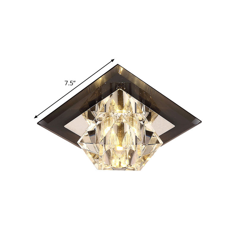 LED Flush Mount Modernism Diamond Clear Crystal Close to Ceiling Lamp in Black with Square Panel Clearhalo 'Ceiling Lights' 'Close To Ceiling Lights' 'Close to ceiling' 'Flush mount' Lighting' 814050