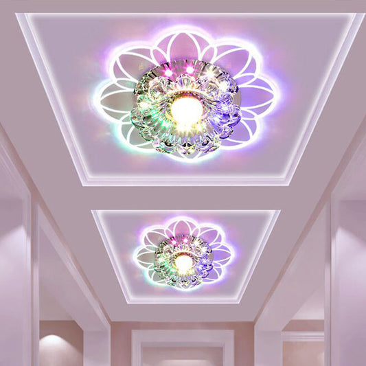 LED Flower Flushmount Contemporary Clear Crystal Ceiling Flush Mount Light in Warm/White/Multi Color Light Clear Multi Color Clearhalo 'Ceiling Lights' 'Close To Ceiling Lights' 'Close to ceiling' 'Flush mount' Lighting' 814051