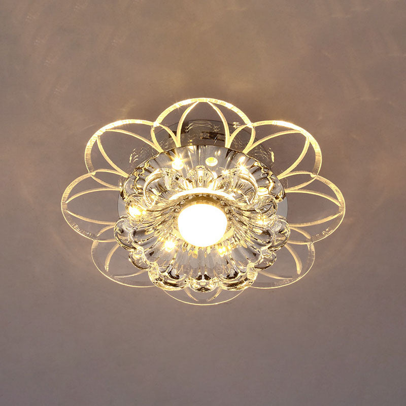 LED Flower Flushmount Contemporary Clear Crystal Ceiling Flush Mount Light in Warm/White/Multi Color Light Clearhalo 'Ceiling Lights' 'Close To Ceiling Lights' 'Close to ceiling' 'Flush mount' Lighting' 814053