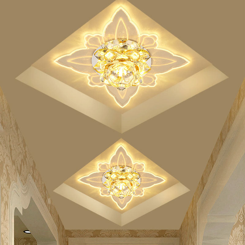 Modernism Blossom Flush Light Fixture LED Clear Crystal Ceiling Lighting with Leaf Edge, Warm/Multi Color Light Clear Warm Clearhalo 'Ceiling Lights' 'Close To Ceiling Lights' 'Close to ceiling' 'Flush mount' Lighting' 814055