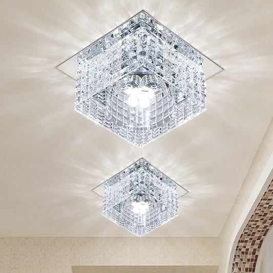 LED Clear Crystal Flush Mount Lighting Modern Chrome Square Corridor Ceiling Light with Dome Shade in Warm/White/Multi Color Light Clear White Clearhalo 'Ceiling Lights' 'Close To Ceiling Lights' 'Close to ceiling' 'Flush mount' Lighting' 814059