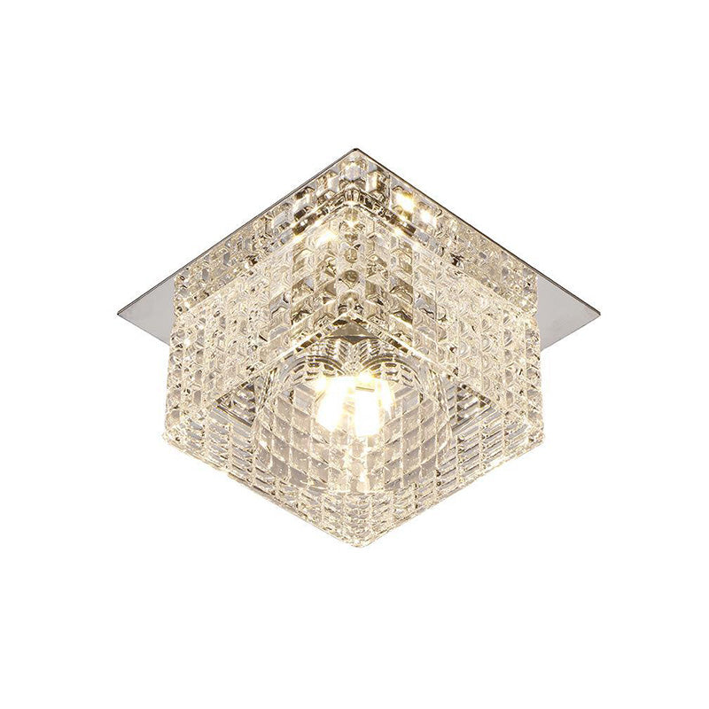 LED Clear Crystal Flush Mount Lighting Modern Chrome Square Corridor Ceiling Light with Dome Shade in Warm/White/Multi Color Light Clearhalo 'Ceiling Lights' 'Close To Ceiling Lights' 'Close to ceiling' 'Flush mount' Lighting' 814061