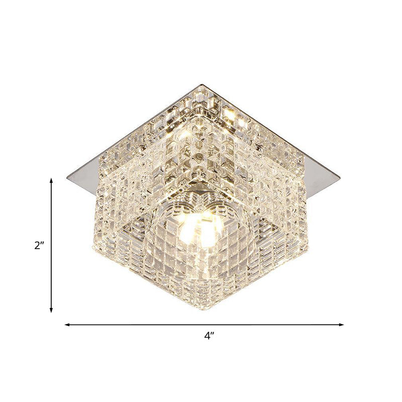 LED Clear Crystal Flush Mount Lighting Modern Chrome Square Corridor Ceiling Light with Dome Shade in Warm/White/Multi Color Light Clearhalo 'Ceiling Lights' 'Close To Ceiling Lights' 'Close to ceiling' 'Flush mount' Lighting' 814062