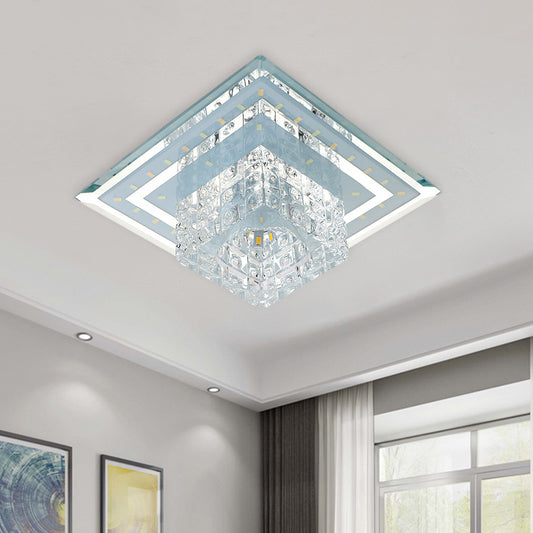 Clear Faceted Crystal Flush Light Fixture Square LED Modernist Ceiling Flush Mount in Warm/White/Multi Color Light Clear Clearhalo 'Ceiling Lights' 'Close To Ceiling Lights' 'Close to ceiling' 'Flush mount' Lighting' 814071