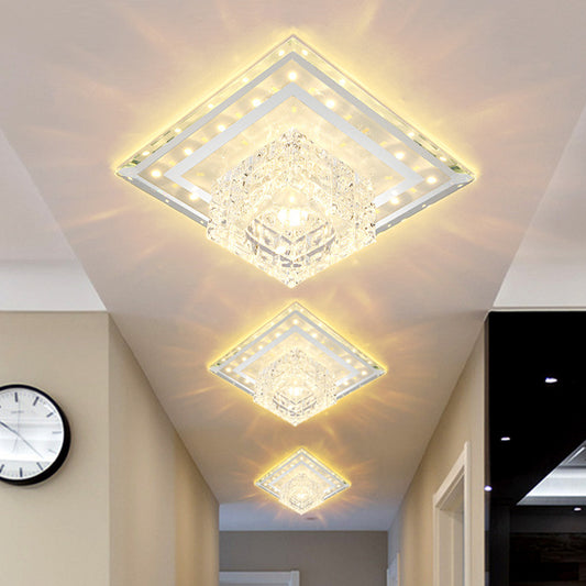 Clear Faceted Crystal Flush Light Fixture Square LED Modernist Ceiling Flush Mount in Warm/White/Multi Color Light Clearhalo 'Ceiling Lights' 'Close To Ceiling Lights' 'Close to ceiling' 'Flush mount' Lighting' 814072
