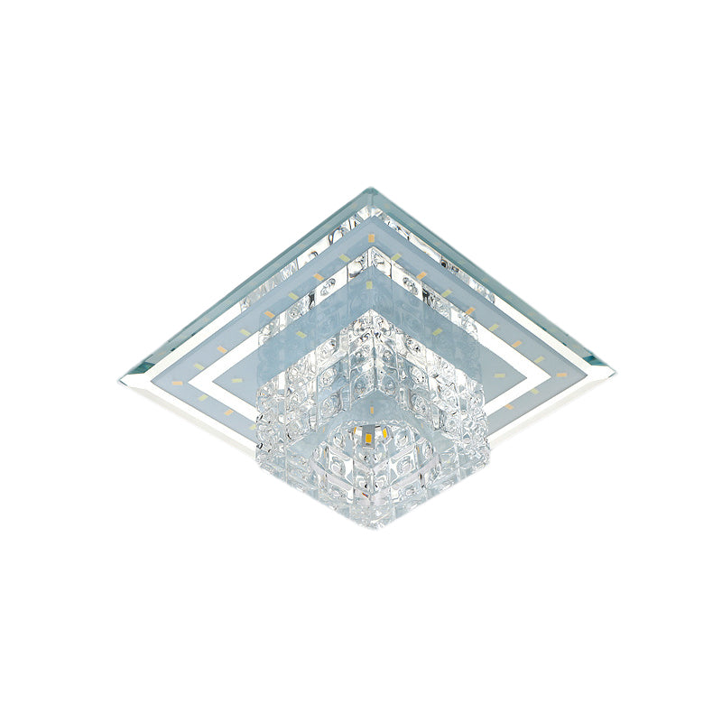 Clear Faceted Crystal Flush Light Fixture Square LED Modernist Ceiling Flush Mount in Warm/White/Multi Color Light Clearhalo 'Ceiling Lights' 'Close To Ceiling Lights' 'Close to ceiling' 'Flush mount' Lighting' 814073